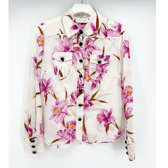 Zimmermann Floral Print Long Sleeve Button-Up Top Size: S - Picture 4 of 8